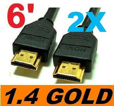 2X 6' PREMIUM 1.4 HDMI 24K GOLD 3D CABLE HDTV 1080P BLUE-RAY PS3