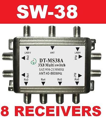 3X8 SATELLITE SWITCH LNB BELL EXPRESS VU DISH NETWORK BEV SW-38