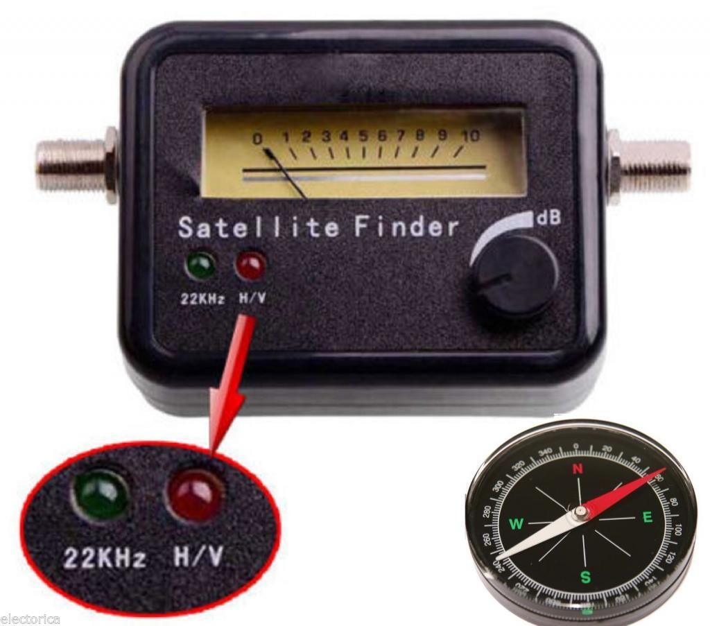 SATELLITE FINDER SIGNAL METER LNB SATELITE+COMPASS 22Khz DIRECTV